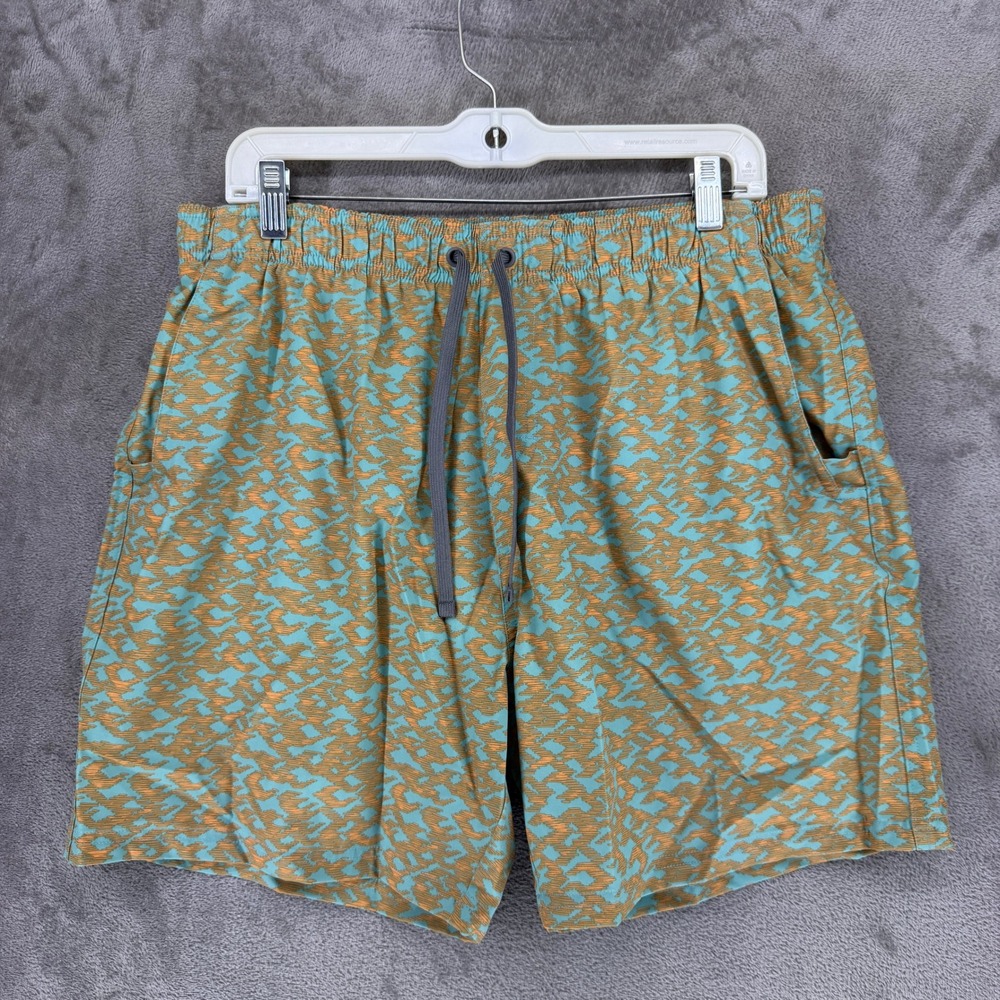 Prana Board Shorts Mens Large Teal Orange Geometric 1973531 Recycled Stretch 6in